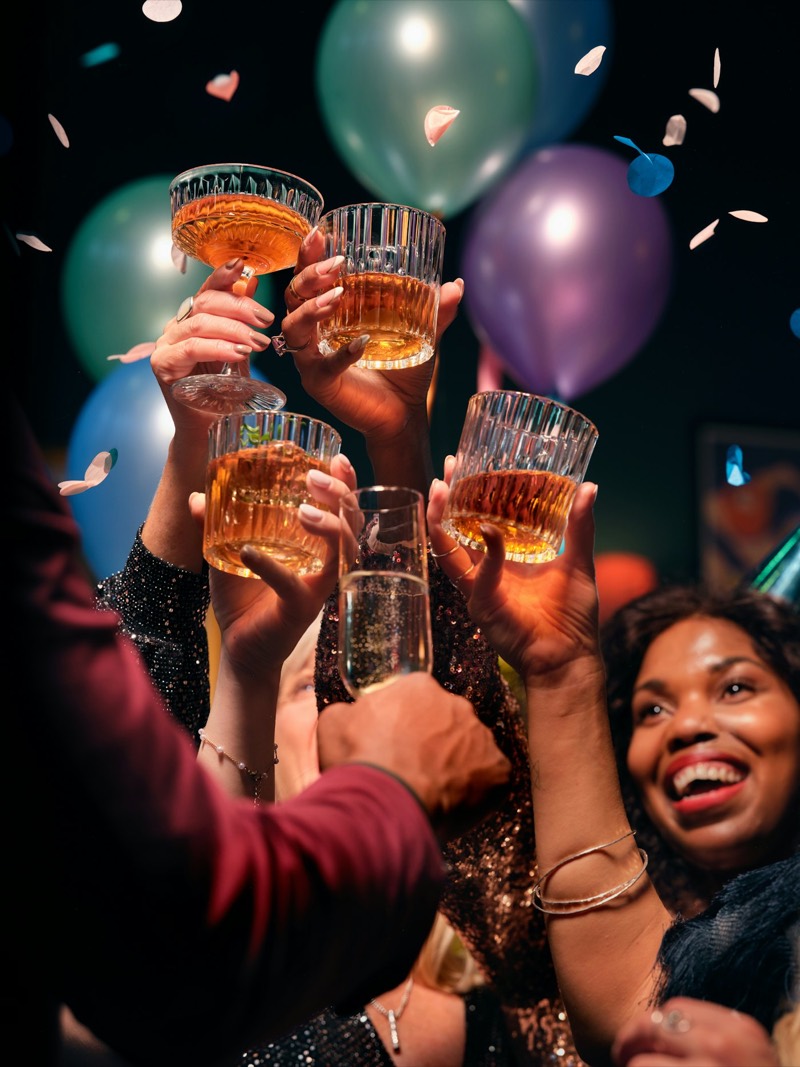 Friends toasting at a house party